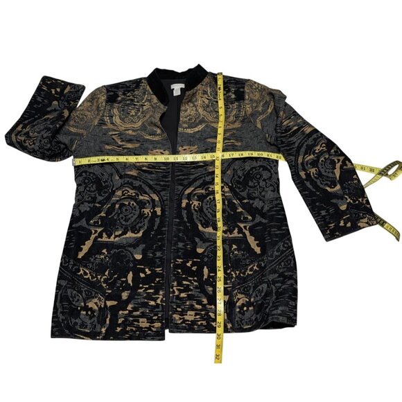 Chico’s Size 2 Long Tapestry Damask Jacket Coat Black Velvet Burnout - Picture 13 of 13